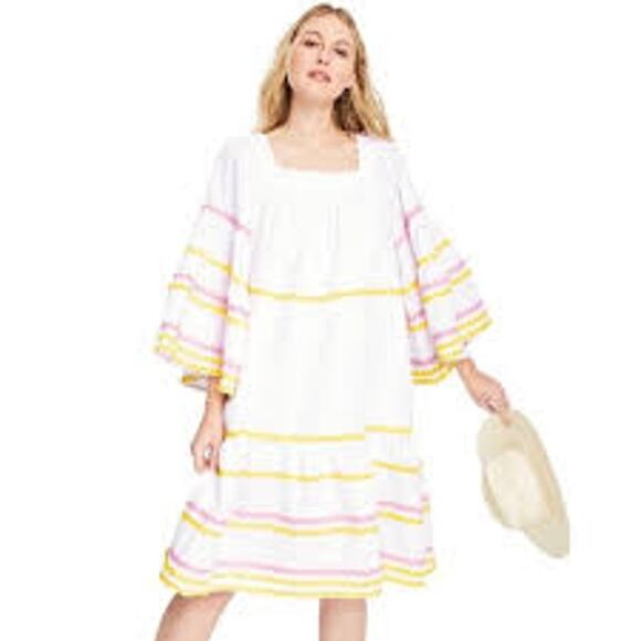 Lisa Marie Fernandez Dress  Peasant Striped Linen Silk Blend Boho Sz S, NEW - Picture 1 of 11